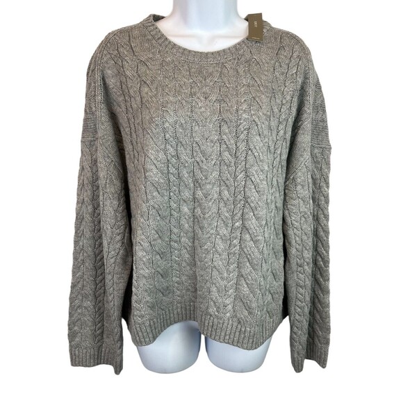 J. Crew Cable Knit Heather Gray Wool Blend w Back Tie Sweater Size M NWT - Picture 4 of 12